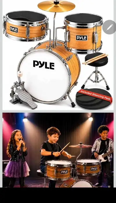 PYLE Kids Drum Set, 3-Piece Junior Drum Kit for Beginners Ages 5, View more
