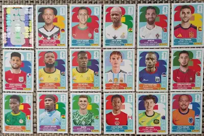These collectible Panini FIFA World Cup 2026 stickers are doubles for trade.