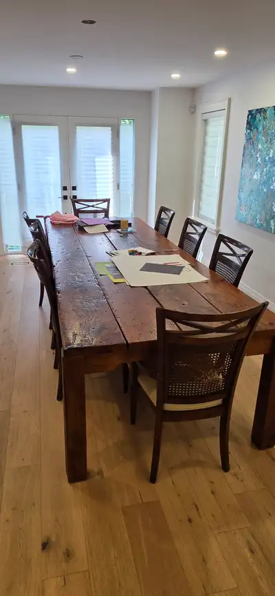 Solid 11 Ft Custom Dining Table and Custom 8 foot Buffet-Hutch, View more