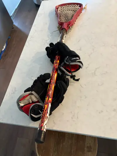 lacrosse gloves and stick , View more
