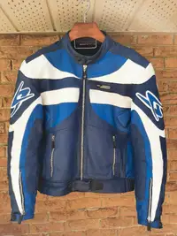 SPYKE Leather Motorcycle Jacket Size 48 Blue White