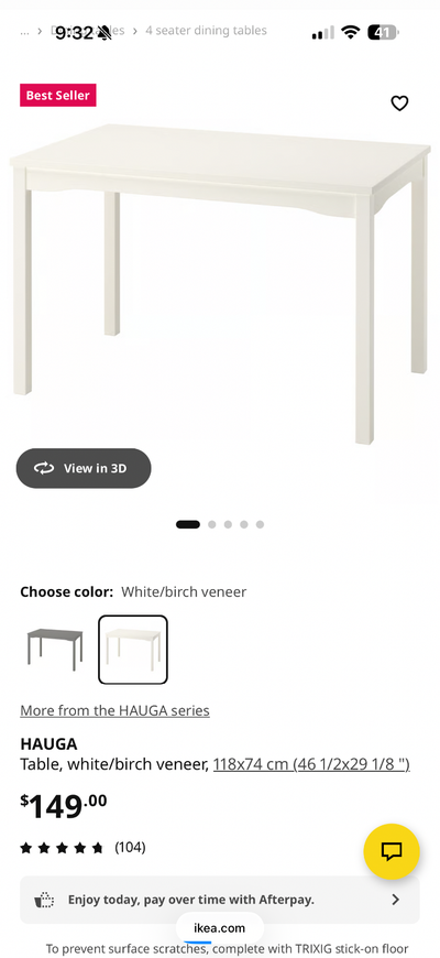 White dining table - ikea with 4 chairs, View more