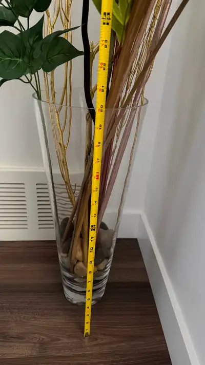Tall Glass Vase with Decorative Branches and Stones, View more