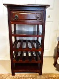 Vintage Wine Cabinet- Solid Wood, a Drawer, 2 Rack, 2 Shelf