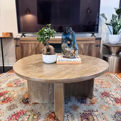 Round Wooden Coffee Table - 3FT - Made in Thailand, View more