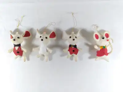 Vintage McCrory Flocked Christmas Mouse Hanging Ornaments, View more