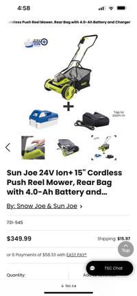 Sun Joe reel mower battery powered * new condition