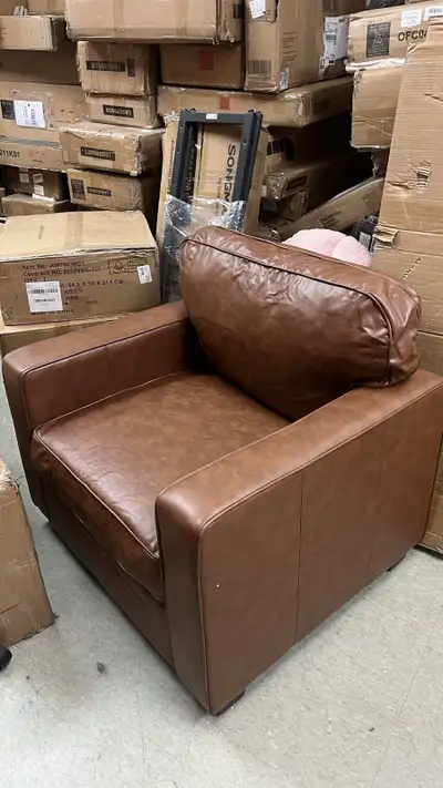 Mid-Century Modern PU Faux Leather Sofa Couch - High-Density Foa, View more