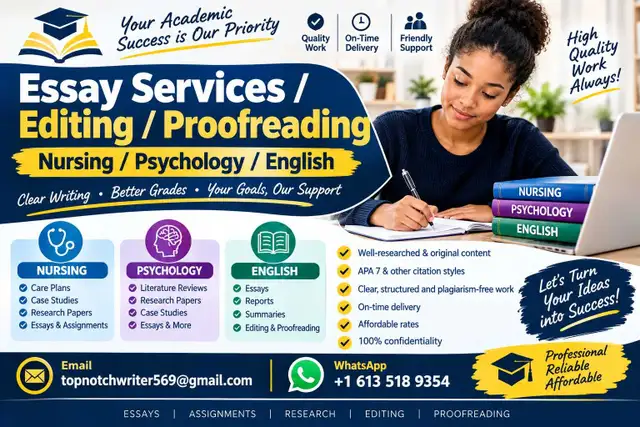 Essay services/Editing/Proofreading. Nursing/Psychology/English