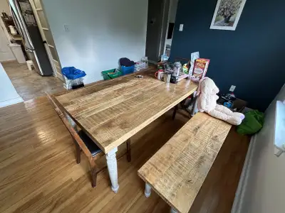Made of mango wood, including 1 table and 2 benches, well-maintained and in excellent condition. I h...