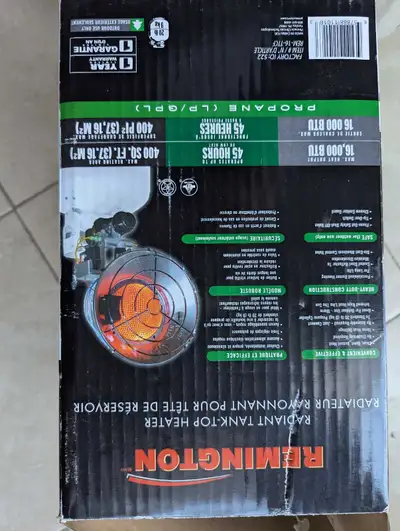 Remington 160000BTU Tank Top Heater w/8kg propane tank, View more