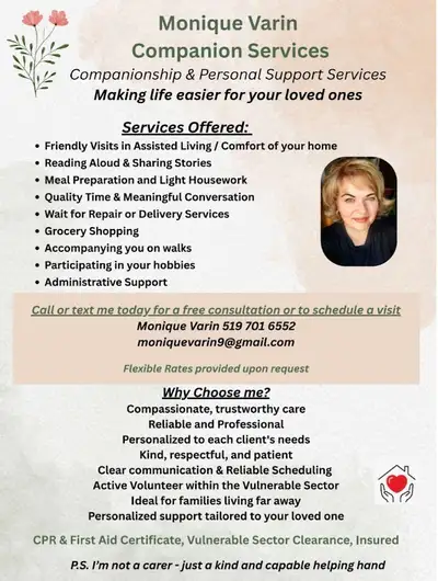 Monique Varin Companionship and Personal Support Services, View more