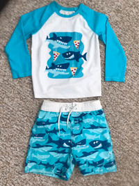 Size 3T baby gap swim shorts & swim rash guard top 