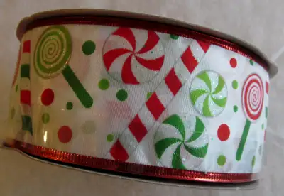 Ribbon for Christmas, JUMBO ROLL, 100 feet, candy cane, wired, View more
