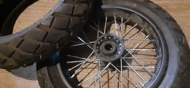 Pit bike front wheel with street tires in Motorcycle Parts & Accessories in Whitehorse - Image 2