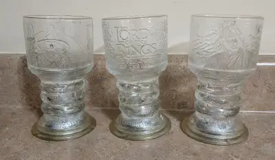 2 Lord of the Rings glass goblets from December 2001. 1 Gandalf and 1 Strider. All goblets are in pe...