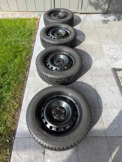 Set of 4 Mirage winter tires: 205/55R16 Mounted on black steel rims Last used on 2012 Subaru Impreza...
