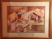 LARGE FRAMED PICTURE: "BONNETS AND BOWS" (MARILYN SIMANDLE)