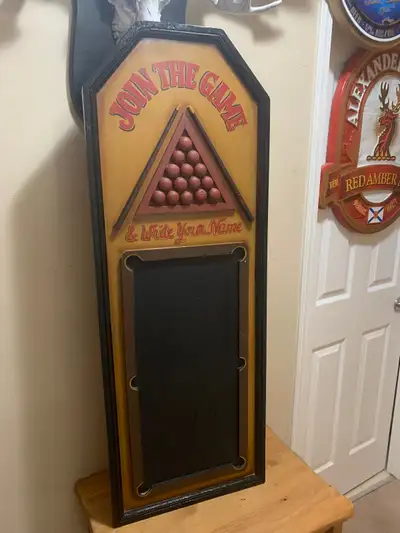Vintage Pool, Billiards, Snooker wood writing sign Excellent condition Rare, unique and original Fea...