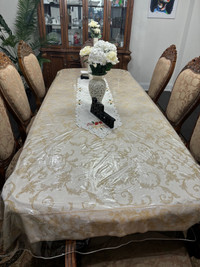 Selling dining table set with 8 chairs and Attached  Hutch