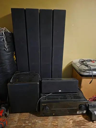 Pioneer 5.1 reciever and sinclair audio speaker sound system, View more