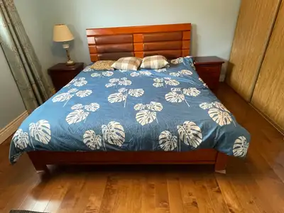 King size wood bedframe & mattress, View more
