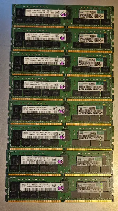 HPE SKhynix 256GB (8x32GB) 2Rx4 PC4-2933Y ECC REG RAM Server/WS, View more