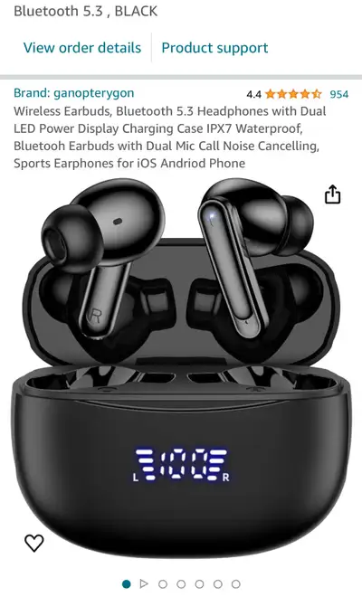 Wireless Earbuds, Bluetooth 5.3 Headphones with Dual LED Power Display Charging Case IPX7 Waterproof...