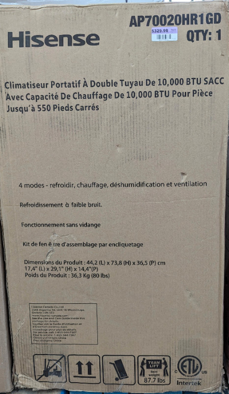 CLIMATISEUR PORTATIF '' HISENSE'' 10.000BTU 4 EN 1 dans Chauffages et humidificateurs  à Saint-Jean-sur-Richelieu