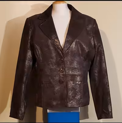 Blazer-style leather jacket. It does not fit. Needs a new home. See pics for details.