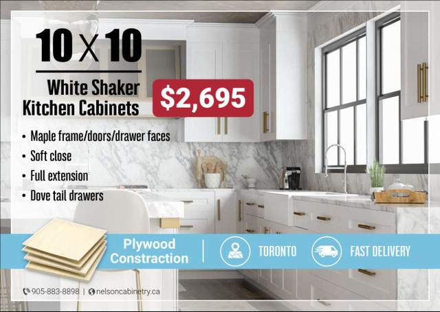 New White Shaker Kitchen Cabinets 10x10 All Wood RTA DIY $2695 dans Armoires et revêtements de comptoir  à Région de Mississauga/Peel