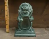 Vintage Brass Lion Statue Aged Patina Holding Plaque