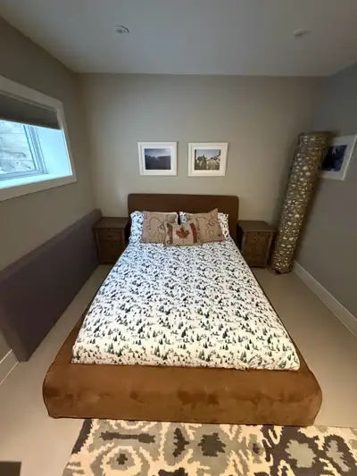 This queen-sized EQ3 bed with under-bed storage and a Beautyrest Debut mattress is ready for a new h...