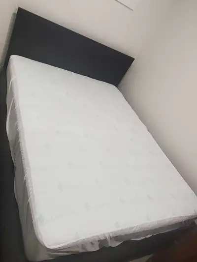 Queen bed frame and mattress, View more