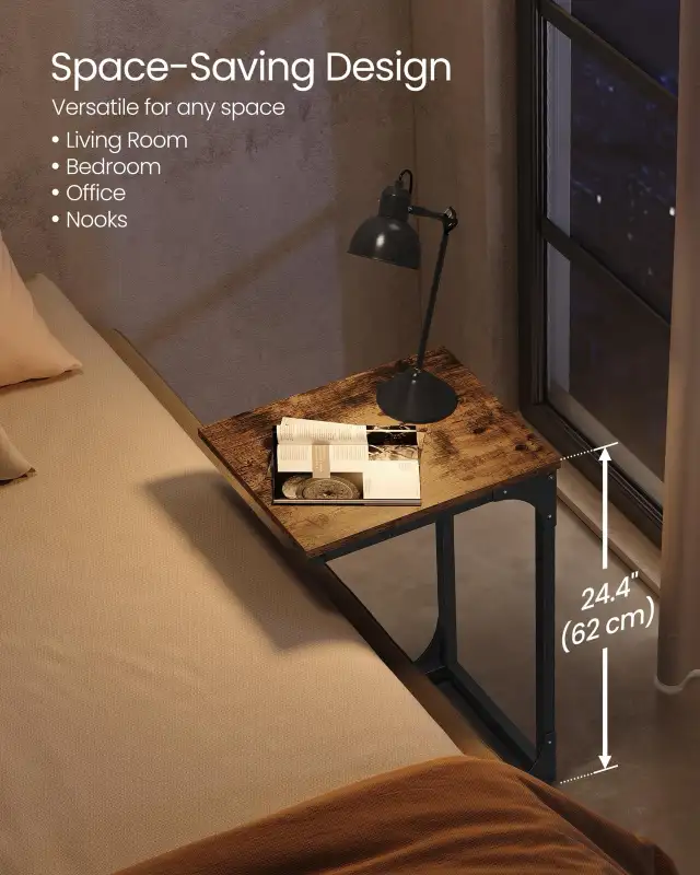 VASAGLE C-Shaped Side Table – Rustic Brown + Ink Black in Other Tables in Oshawa / Durham Region - Image 5