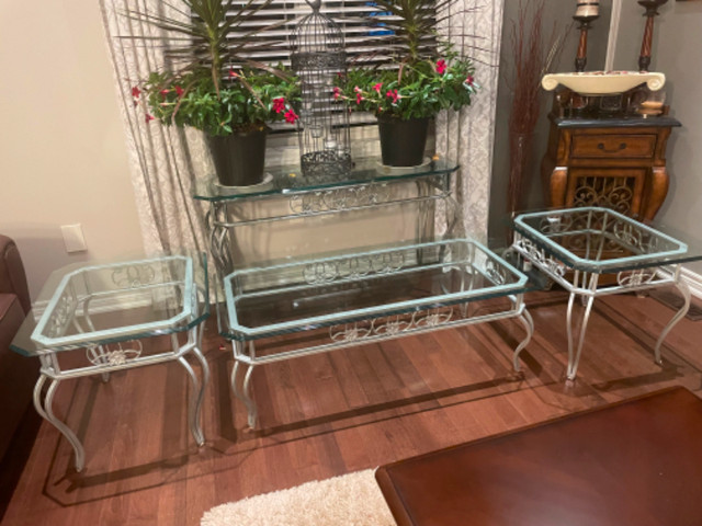 Wrought Iron Tablets with Glass Tops: Coffee, Side x 2, Soffa in Coffee Tables in Mississauga / Peel Region - Image 2