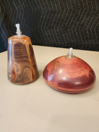 Pair of New Beautiful Hand Made Wood Oil Lamps