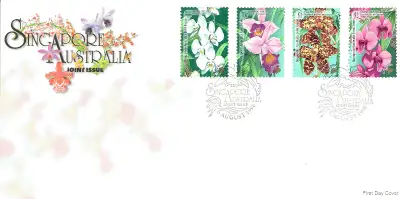 Un FDC / PLI premier jour, Émission conjointe SINGAPORE & AUSTRALIA, de l'Année 1998, "ORCHIDÉES / O...