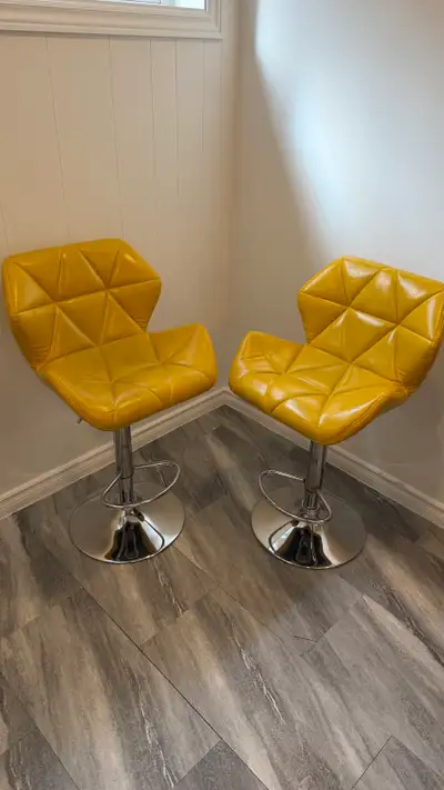 Set of 2 Adjustable Swivel Bar Stools – Mustard Yellow , View more