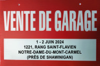 VENTE DE GARAGE À NOTRE-DAME-DU-MONT-CARMEL 1er ET 2 JUIN 2024