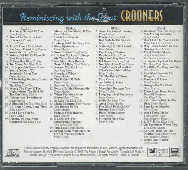 READERS DIGEST 4 CD BOX SET "CROONERS" 75 Tracks - NEW & SEALED! in CDs, DVDs & Blu-ray in Oshawa / Durham Region - Image 2