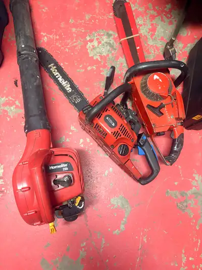  two chainsaw and a leaf blower, View more