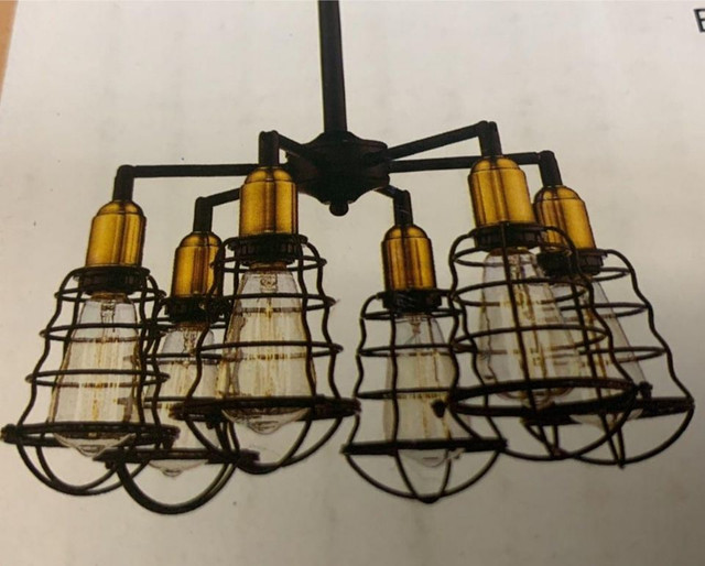 jazava 6 light industrial metal cage shade floral pattern island in Indoor Lighting & Fans in City of Toronto - Image 2