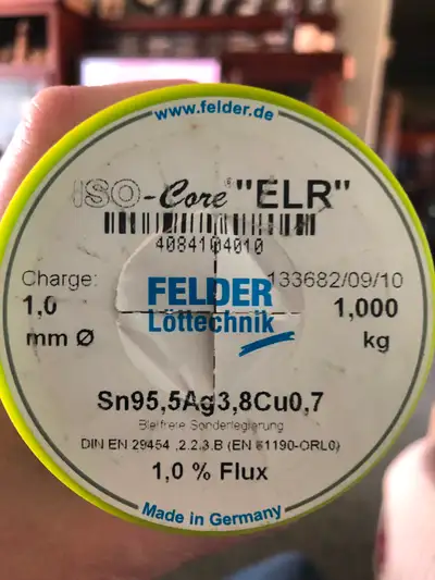 1mm , 1kg spool of silver solder not used. See pics for material makeup.