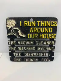 Vintage Iron Trivet - Wall Hanging, House Cleaning Humorous