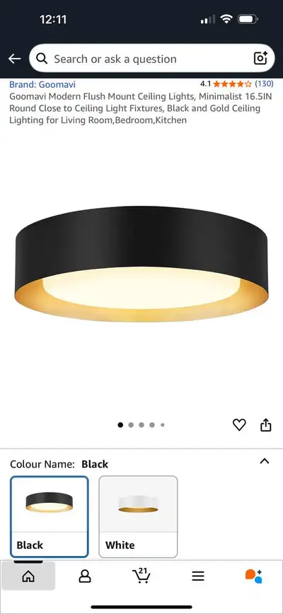 Goomavi Modern Flush Mount Ceiling Light – Black & Gold, View more
