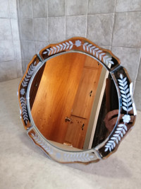 ETRO STYLE BEVELED ETCHED GLASS MIRROR 10" DIAMETER