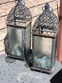 16” high two outdoor lantern in bark grey