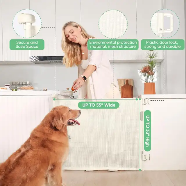 NEW Likzest BEIGE Retractable Baby Pet Mesh Gate 33" Tall x 55"W in Gates, Monitors & Safety in London - Image 2