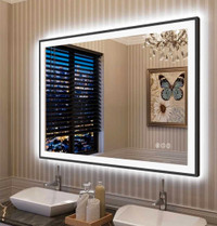 24"x40" Dual LED Lights Antifog Framed Bathroom Mirror